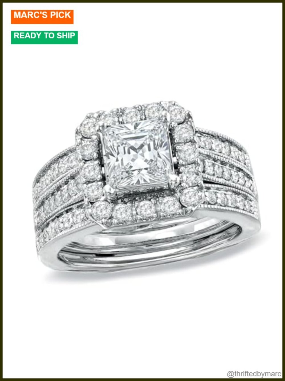 3PC Princess Cut Moissanite Bridal Ring Set 925 Sterling Silver 18k White Gold